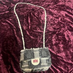 denim black and white purse